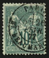 10c Sage Vert Type II (n°76) TB Centré Oblitération Centrale PARIS BT BEAUMARCHAIS. Cote 325€++. Superbe. - 1876-1898 Sage (Tipo II)