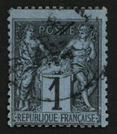 BLEU DE PRUSSE : 1c Beu De PRUSSE Pâle (n°84) Oblitéré. Signé CALVES + SCHELLER. Cote 6000€. Superbe. - 1876-1898 Sage (Type II)