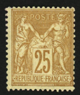 25c Sage Jaune (n°92) Neuf *. Trés Frais. Cote 600€. Signé SCHELLER. TTB. - 1876-1898 Sage (Tipo II)