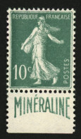 10c MINERALINE (n°188A) Neuf **. Signé BAUDOT + SCHELLER. Cote 725€. Superbe. - 1903-60 Semeuse Lignée