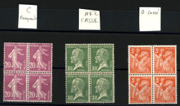 VARIETES - Bloc De 4 Neuf ** : N°174 (Nez Cassé), N°190 (C Manquant), N°655 (O Cassé). Superbe. - 1903-60 Säerin, Untergrund Schraffiert