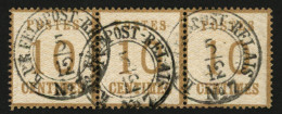 ALSACE LORRAINE : 10c (n°5) Bande De 3 Obl. K.PR FELD POST N°7. Signé BRUN. Superbe. - Other & Unclassified