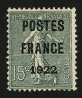 PREOBLITERES : 15c POSTES FRANCE 1922 (n°37) Neuf Sans Gomme. Cote 700€.  Signé SCHELLER. Superbe. - Other & Unclassified