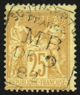 25c Sage Jaune Obl. Cachet Maritime Anglais SOUTHAMPTON/FRANCE/M.B. Superbe. - 1849-1876: Classic Period