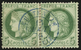 KUSTENDJE : 5c CERES (x2) Oblitération Centrale KUSTENDJE TURQUIE En Bleu. Trés Rare. Cote 1700€++. TB. - 1849-1876: Periodo Clásico