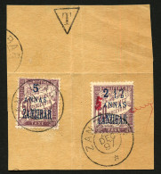 ZANZIBAR - Erreur Corrigée à La Plume : 5 S/ 2 1/2 S/ 50c (n°5b) + N°5 Obl. Sur Fragment. Grande RARETE. Cote 6500€++. C - Otros & Sin Clasificación