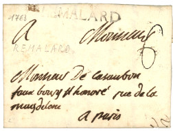 ORNE : 1763 REMALARD (presque à Sec) Lenain 2 Sur Lettre Avec Texte Daté "VORE". Indice 23. TB. - 1701-1800: Precursors XVIII