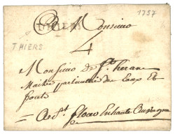 PUY DE DOME : 1757 THIERS (Lenain 3) Sur Lettre Avec Texte Daté "MAISON DE L'HERMITAGE". Indice 23. TB. - 1701-1800: Precursori XVIII