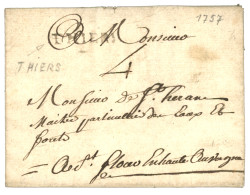 PUY DE DOME : 1757 THIERS (Lenain 3) Sur Lettre Avec Texte Daté "MAISON DE L'HERMITAGE". Indice 23. TB. - 1701-1800: Precursores XVIII