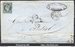 FRANCE EMISSION PRESIDENCE 25c BLEU N° 10 SUR LETTRE TAXE 25CTS COMBINAISON PEU COMMUNE CAD MARSEILLE - 1852 Louis-Napoléon