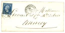 SAVOIE : 1860 FRANCE 20c (n°14) Obl. Cachet Sarde MONTMEILLAN Sur Lettre Pour ANNECY. RARE. TB. - 1853-1860 Napoléon III.