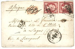 "Destination LAGOS" : 1863 80c (n°17)x2 Obl. GC 3602 + T.15 STE FOY LA GRANDE Sur Enveloppe Avec Texte Pour LAGOS. Doubl - 1853-1860 Napoleon III