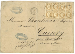 1863 BLOC De 8 Du 10c (n°21) Obl. Ambulant M.P + MARSEILLE A PARIS B Sur Enveloppe (pli Central Hors Timbres) De DIJON P - 1863-1870 Napoléon III Lauré