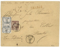 1876 5F EMPIRE (n°33) + 20c SAGE Obl. T.16 MARANS Sur Enveloppe CHARGEE (VD=2500F) Pour NANTES. Signé ROUMET + CALVES. S - 1863-1870 Napoleone III Con Gli Allori