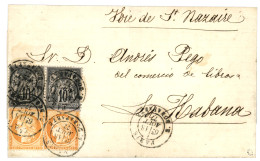 1877 Paire 40c SIEGE (n°38) + Paire 10c SAGE Obl. PARIS Sur Lettre Pour LA HAVANA (CUBA). Superbe. - 1870 Assedio Di Parigi