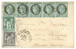 1c CERES (n°50) Bande De 5 + SAGE 5c (n°64) + 15c (n°66) Obl. Convoyeur MONTMORILLON /P.St S. Sur Petite Enveloppe Pour  - 1871-1875 Cérès