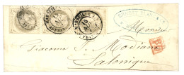"Affrt à 12c Pour SALONIQUE" : 1873 Bande De 3 Du 4c CERES (n°52) Obl. MARSEILLE AFFRANCHISSEMENTS Sur Bande D' IMPRIME  - 1871-1875 Ceres