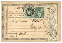 1877 Mixte CERES 1c (n°50) + 4c (n°52)x3 + SAGE 2c Vert (n°74) Obl. T.17 LE PUY EN VELAY Sur CARTE PRECURSEUR. TTB. - 1876-1898 Sage (Type II)