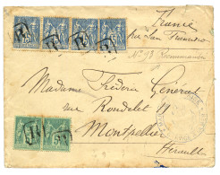 1893 SAGE 5c (x2) + 15c (x4) Annulés Par Le Cachet R De RECOMMANDATION + "Par SAN FRANCISCO" + MARINE NATIONALE SERVICE  - 1876-1898 Sage (Type II)