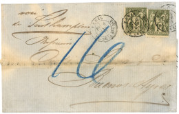 PRE - U.P.U Pour L' ARGENTINE (01.04.1878) : 1877 SAGE 1F (x2) Sur Lettre (pd) De PARIS Pour L' ARGENTINE. B/TB. - 1876-1898 Sage (Type II)