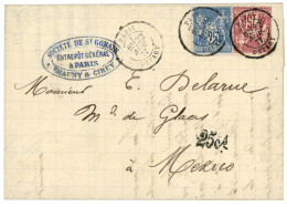 PRE - U.P.U Pour Le MEXIQUE (1.04.79) : 1877  SAGE 25c + 75c Obl. PARIS DEPART + Taxe Mexicaine 25cs Sur Lettre Pour MEX - 1876-1898 Sage (Tipo II)