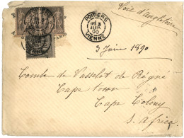 PRE - U.P.U Pour Le CAP DE BONNE ESPERANCE (1.02.95) : 1890  SAGE 10c + 25c (x2) Obl. POITIERS Sur Lettre Pour CAPE TOWN - 1876-1898 Sage (Tipo II)