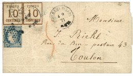 "Affrt De SEPTEMBRE 1871 Taxé" : FRANCE 20c (n°37) Obl. Etoile BLEUE + ALSACE Paire 10c Obl. HAGENAU I ELSASS 4 Sept 71  - Other & Unclassified