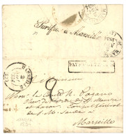1834 PURIFIE A MARSEILLE (verso) + PAYS D'OUTREMER + MARSEILLE Sur Lettre Avec Texte Daté "TANGER" Pour MARSEILLE. RARE. - Correo Marítimo
