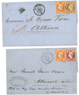 2 Lettres Pour ATHENES : 1863 40c + 80c Pd  + GANGE 25 Juin 63 Et 1864 10c + 40c + AMERIQUE 28 Avril 64. TB. - Maritieme Post