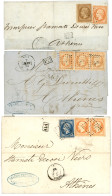 3 Lettres Pour ATHENES : 1865 40c (x3) + NEVA, 1863 20c + 40c (x2) + PHASE, 10c + 40c + AMERIQUE Sur Lettre Incompléte.  - Schiffspost