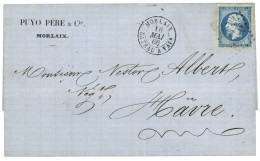 1866 20c (n°22) Obl. GC 1769 + MORLAIX BATEAU A VAPr Sur Lettre De MORLAIX Pour LE HAVRE. TB. - Schiffspost