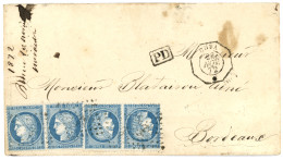 1872 25c CERES (x4) Obl. ANCRE + CUBA Sur Enveloppe Pour BORDEAUX. TB. - Maritieme Post