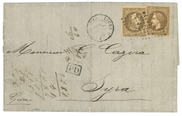 1872 30c (x2) Obl. ANCRE + LIGNE U PAQ FR. Siur Lettre Avec Texte Pour SYRA (GRECE). TB. - Maritime Post