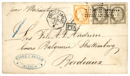 1875 CERES Paire 30c + 40c SIEGE Obl. ANCRE + PORTO-CABELLO Sur Env. De VALENCIA (ESPAGNE) Pour BORDEAUX. TTB. - Correo Marítimo