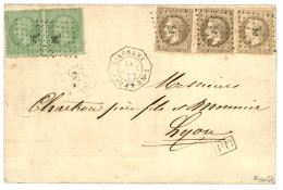 1872 Paire 5c Vert Pâle Sur Bleu (n°35) + 30c (n°30)x3 Obl. ANCRE + YOKOHAMA PAQ. FR. S N°2 Sur Lettre Pour LYON. Combin - 1849-1876: Periodo Clásico