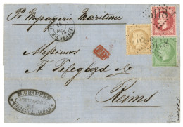 1872 5c Empire (n°35) + 80c (n°32) + 15c CERES (n°59) Obl. GC 5118 + YOKOHAMA Bau FRANCAIS Sur Lettre Pour La FRANCE. Af - 1849-1876: Periodo Clásico