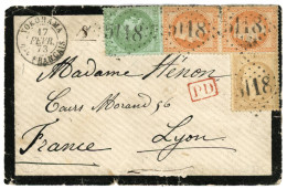 1873 Mixte EMPIRE 40c (n°31)x2 Pd + CERES 5c (n°53) + 15c (n°59) Obl. GC 5118 + YOKOHAMA Bau FRANCAIS Sur Enveloppe Pour - 1849-1876: Periodo Clásico