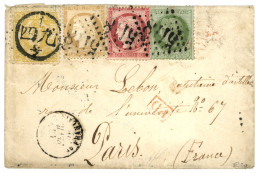 1874 FRANCE 5c (n°53) + 15c (n°59) + 80c (n°57) Obl. GC 5118 + JAPON 2 Sen Jaune Obl. Sur Enveloppe Pour PARIS. Affrt MI - 1849-1876: Classic Period