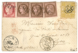 1874 FRANCE CERES 10c (x3) + 80c (n°57) Obl. GC 5118 + YOKOHAMA JAPON + JAPON 2 Sen Jaune Obl. "Cork Cancel TOKYO" Sur E - 1849-1876: Periodo Clásico