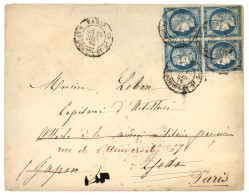 "Bloc De 4 Pour Le JAPON" : 1876 25c CERES (n°60) Bloc De 4 Obl. Cachet à Date PARISsur Enveloppe Pour YEDO (JAPON). Ver - 1849-1876: Période Classique