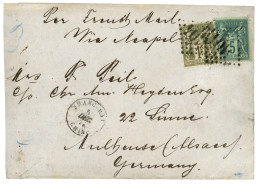 "Triple Port à 1F05" : 1879 SAGE 5c + 1F Obl. GC 5104 + SHANG-HAI CHINE Sur Enveloppe (Triple Port) Pour MULHOUSE (ALLEM - 1877-1920: Periodo Semi Moderno