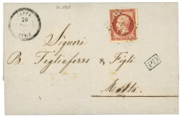 JAFFA: 1858 80c (n°17) Obl. PC 3768 + JAFFA SYRIE Sur Lettre Avec Texte Pour MALTA. Trés Rare. Cote MAURY = 6250€. TB. - 1849-1876: Classic Period