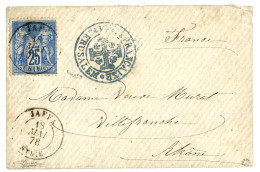 JERUSALEM : 1878 25c SAGE Obl. JAFFA SYRIE + CROIX POTENCEE De JERUSALEM Sur Enveloppe Pour La FRANCE. Exceptionnel Avec - 1877-1920: Periodo Semi Moderno