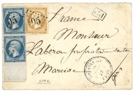 SUEZ : 1865 10c (n°21) + Paire 20c (n°22) Grand Bord De Feuille Obl. GC 5105 + SUEZ Bau FRANCAIS Sur Lettre Pour La FRAN - 1849-1876: Periodo Clásico