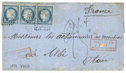 VOLO : 1873 25c CERES (n°60) Bande De 3 Obl. GC 2240 + PAQUEBOTS DE LA MEDITERANNEE + AFFRT INSUFFISANT + Taxe 25c Sur L - 1849-1876: Klassik