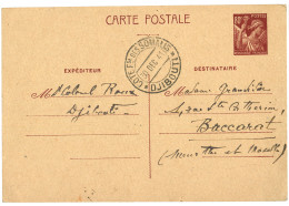 COTE DES SOMALIS : 1941 Entier 80c IRIS Obl. COTE DES SOMALIS DJIBOUTI Pour La FRANCE. Superbe. - Other & Unclassified