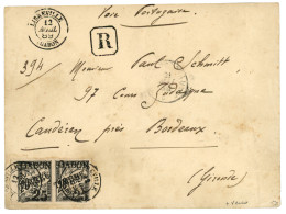 1889 GABON Paire Bord De Feuille 25 S/ 20c (n°13) Obl. LIBREVILLE GABON Sur Enveloppe RECOMMANDEE Pour BORDEAUX. Verso,  - Andere & Zonder Classificatie