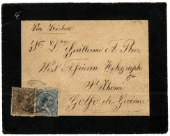 "Destination ST THOME GOLD DE GUINEE Via LE GABON" : 1893 ESPAGNE 15c + 25c Canc. PONTEVEDRA Sur Enveloppe Via LISBOA Po - Other & Unclassified