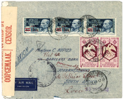 "MOUILA" : 1943 FRANCE LIBRE 1F (x2) + 1F S/ 65c (x3) Obl. Cachet Sud Africain JOHANESBURG + CENSURES Sur Lettre PAR AVI - Other & Unclassified