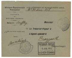 "SOUFFLAY AGENT SPECIAL" : 1912 Cachet Rare MOYEN CONGO SOUFFLAY AGENT SPECIAL Sur Enveloppe "AVIS D' EMISSION DE MANDAT - Andere & Zonder Classificatie